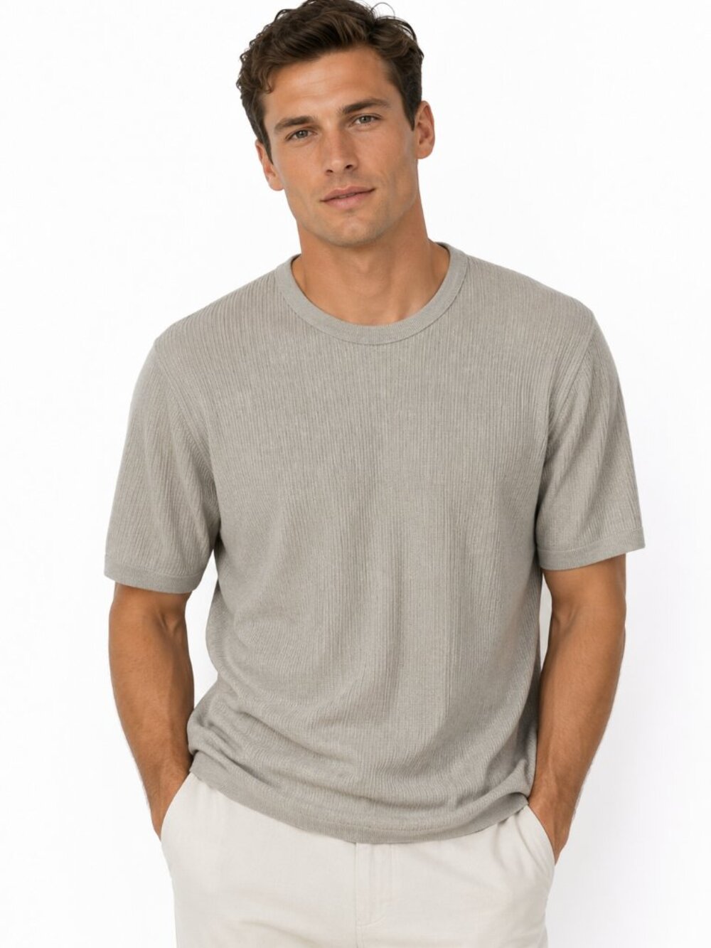 Principe Mens Crew Neck Shirt Knit Short Sleeve Made In Italy Size Large L EUC